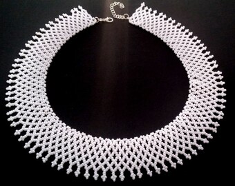 Retro Vintage 1930s 1980s Details About Vintage Ruth Bader Ginsburg White Hand Beaded Collar Necklace Halloween Costume Necklaces Pendants