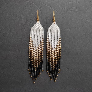 Seed Bead Earrings Beaded Drop Earrings Fringe Jewelry Native - Etsy