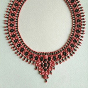 Red Bib Necklace for Woman Seed Bead Collar Necklace Netted Necklace - Etsy