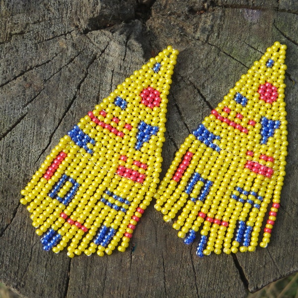 Abstract Bead earrings fringe Seed bead long earrings