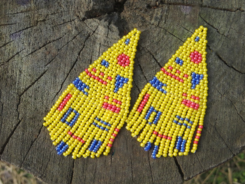 Yellow fringe earrings Seed bead earrings Colorful earrings Etsy