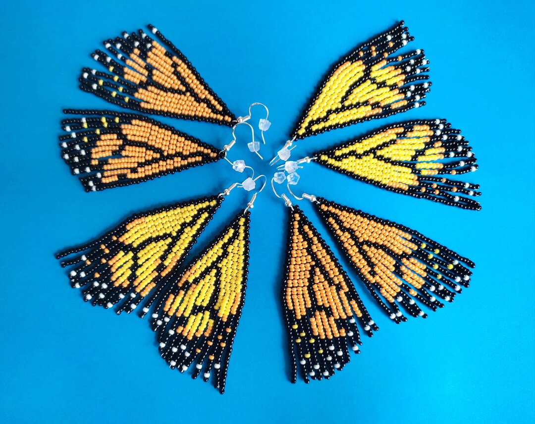 Beaded Butterfly Earrings Beaded Earrings Wing Earrings Seed Bead Fringe Earrings Etsy