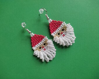 Santa beaded earrings Christmas earrings drop bead earrings Seed bead earring gnome earring Beadwork earrings Fringe Dangle