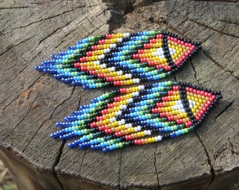 Rainbow fringe Earrings Boho beaded earrings multicolor Beaded Long Earrings Dangle Seed bead earrings