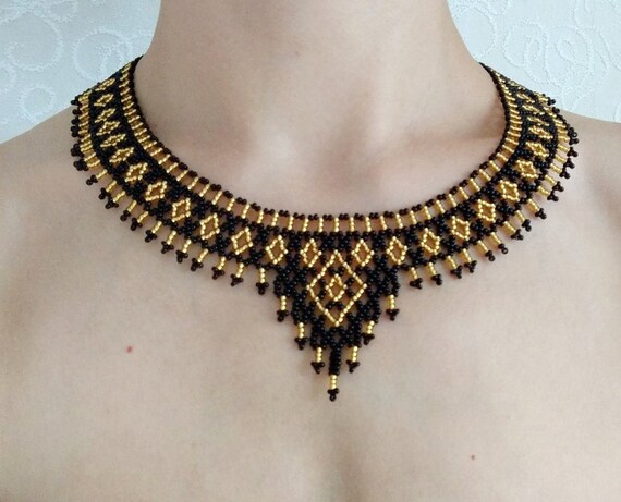 Black Bib Necklaces for Women Beaded Necklace Beaded Jewelry