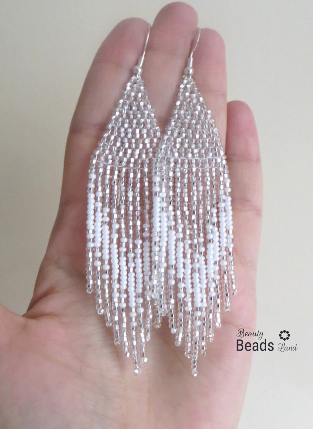 White Silver Earrings Beaded Earrings Bridesmaid Bead Earrings Handmade White Bead Earrings Etsy