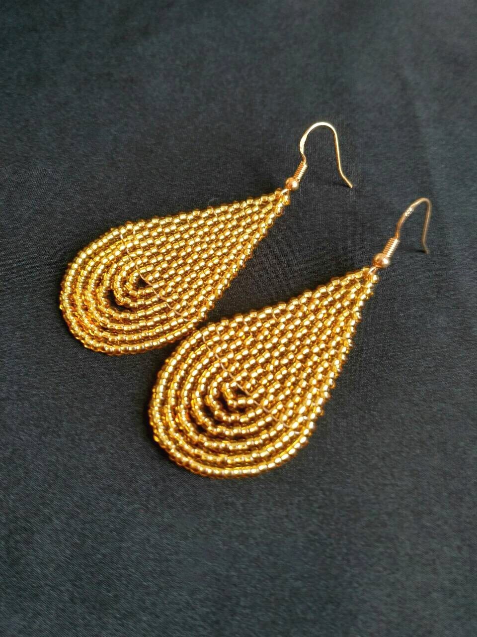 Seed Bead Fringe Earrings Beadwoven Earrings Handmade Gold Etsy UK