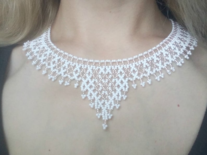 White bib necklaces for women Beaded necklace Beaded jewelry necklace