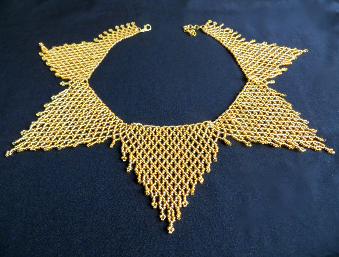 Gold Statement Necklace Seed Bead Necklace Collar Gold Bib Necklace for ...
