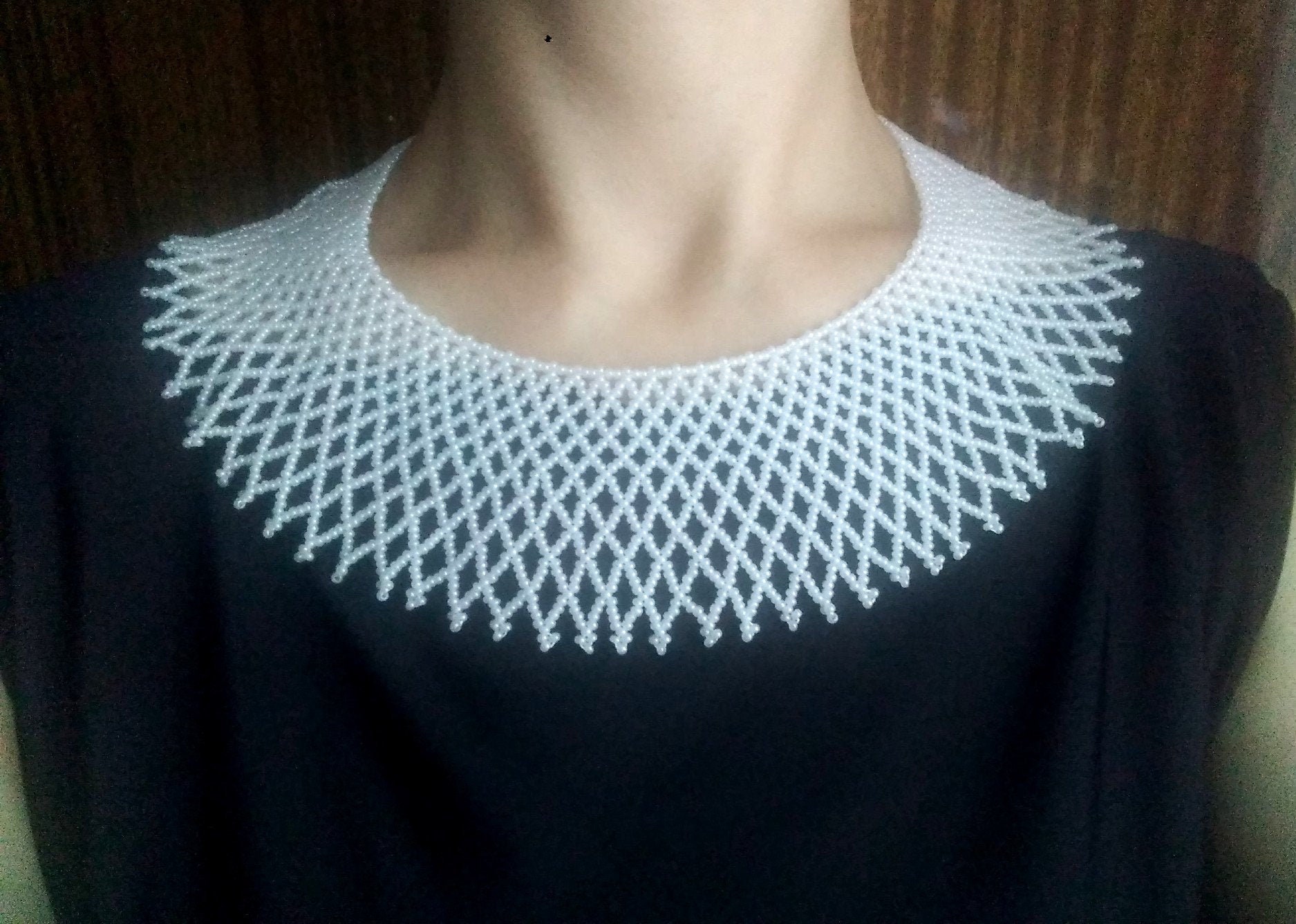 Details about   Dissent collar necklace RBG necklace White beaded necklace handmade white jewelr 