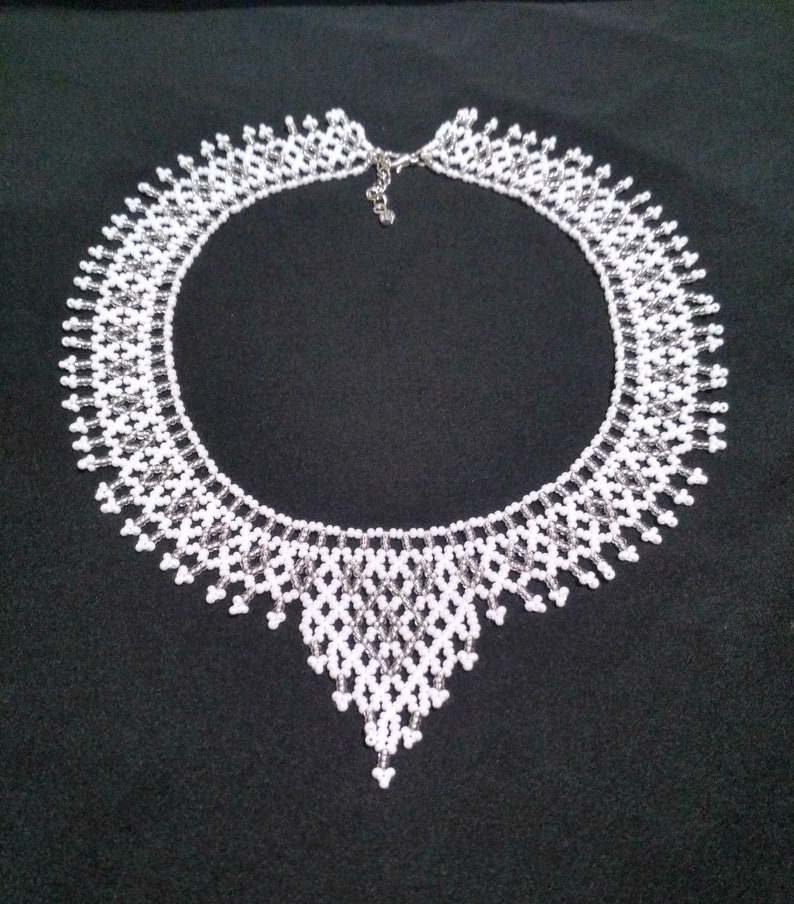 White bib necklaces for women Beaded necklace Beaded jewelry necklace