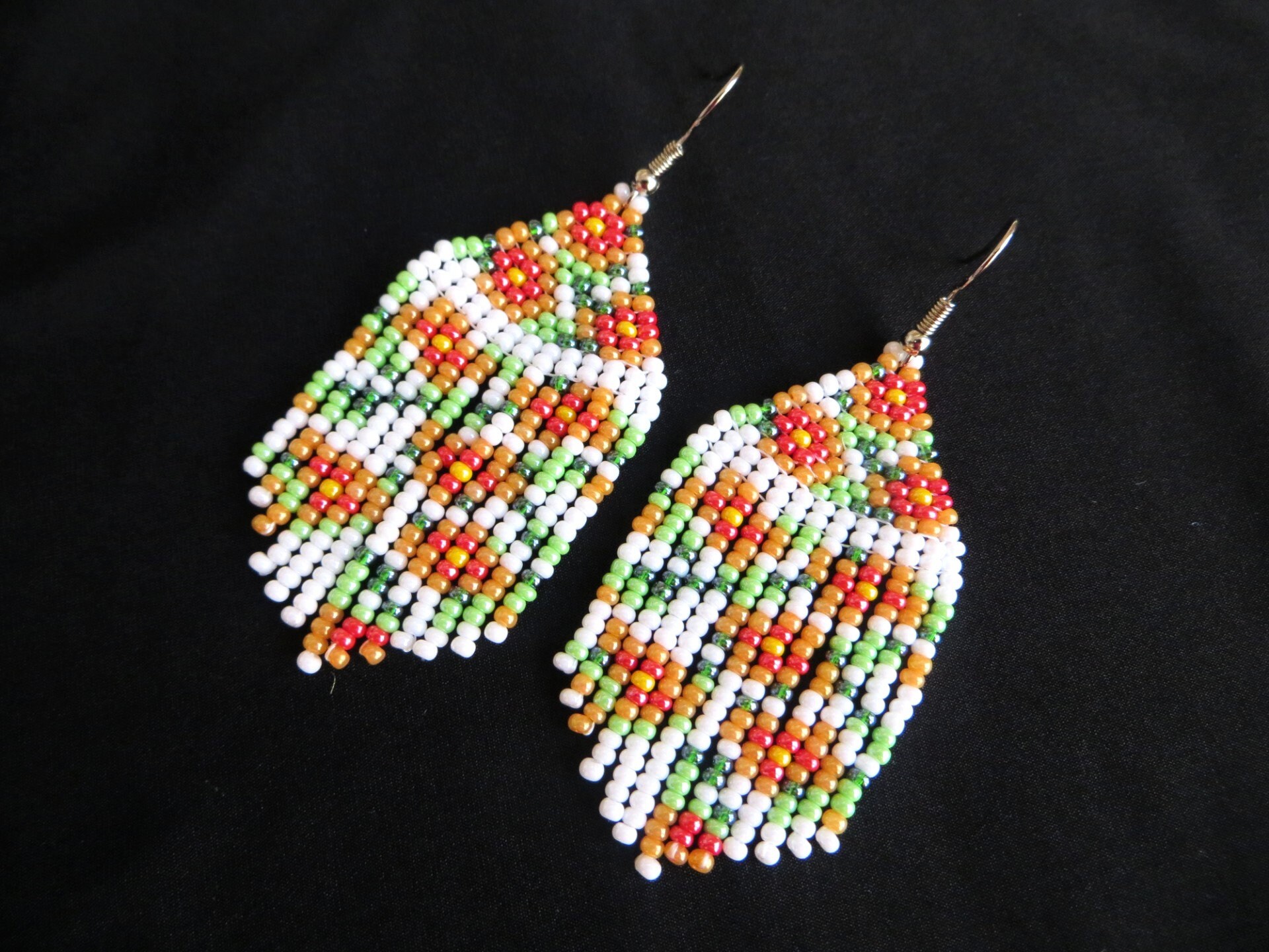 Beige - Handcrafted Bamboo Earrings with Flower Bead