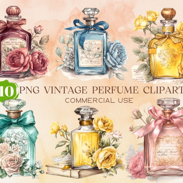 Vintage Perfume Bottles Watercolor Clipart, Cute art, Pastel clipart, Instant Download Scrapbook, Junk Journal, Paper Crafts Scrapbooking