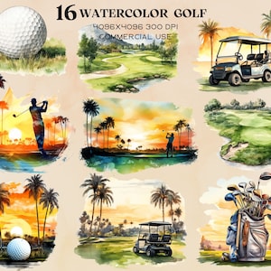 Watercolor Golf Clipart - springtime cute golf clip art graphics in PNG format instant download for commercial use