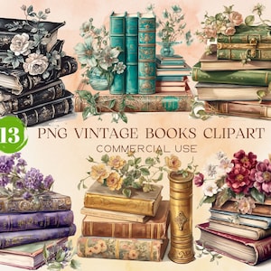 Watercolor Vintage Books Clipart Pack Old Book PNG bundle book stack PNG Antique Book Cozy Reading clip art Instant Download Commercial use