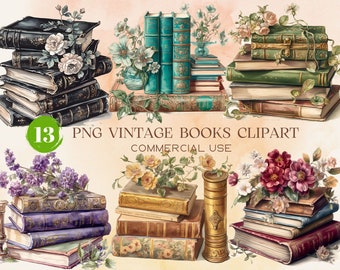 Watercolor Vintage Books Clipart Pack Old Book PNG bundle book stack PNG Antique Book Cozy Reading clip art Instant Download Commercial use