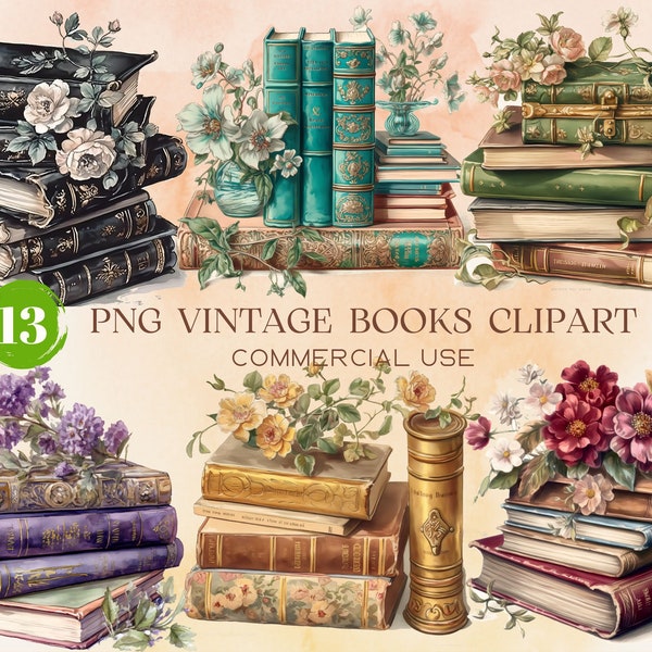 Watercolor Vintage Books Clipart Pack Old Book PNG bundle book stack PNG Antique Book Cozy Reading clip art Instant Download Commercial use