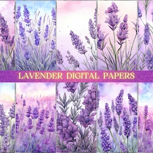 Watercolor Lavender Digital Paper, Floral Background, Abstract Lavender Pastel Scrapbook Paper
