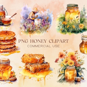Watercolor Honey Bee Clipart, Spring Garden Bee and Honey Drips Clip Art PNG Graphics Instant Download for Commercial Use, Beekeepers png