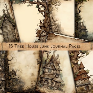 Ephemera Tree House Junk Journal Kit, Tree Paper Collage Imprimible Junk Journal Half Papers, Forest Nature Scrapbooking Arte imprimible