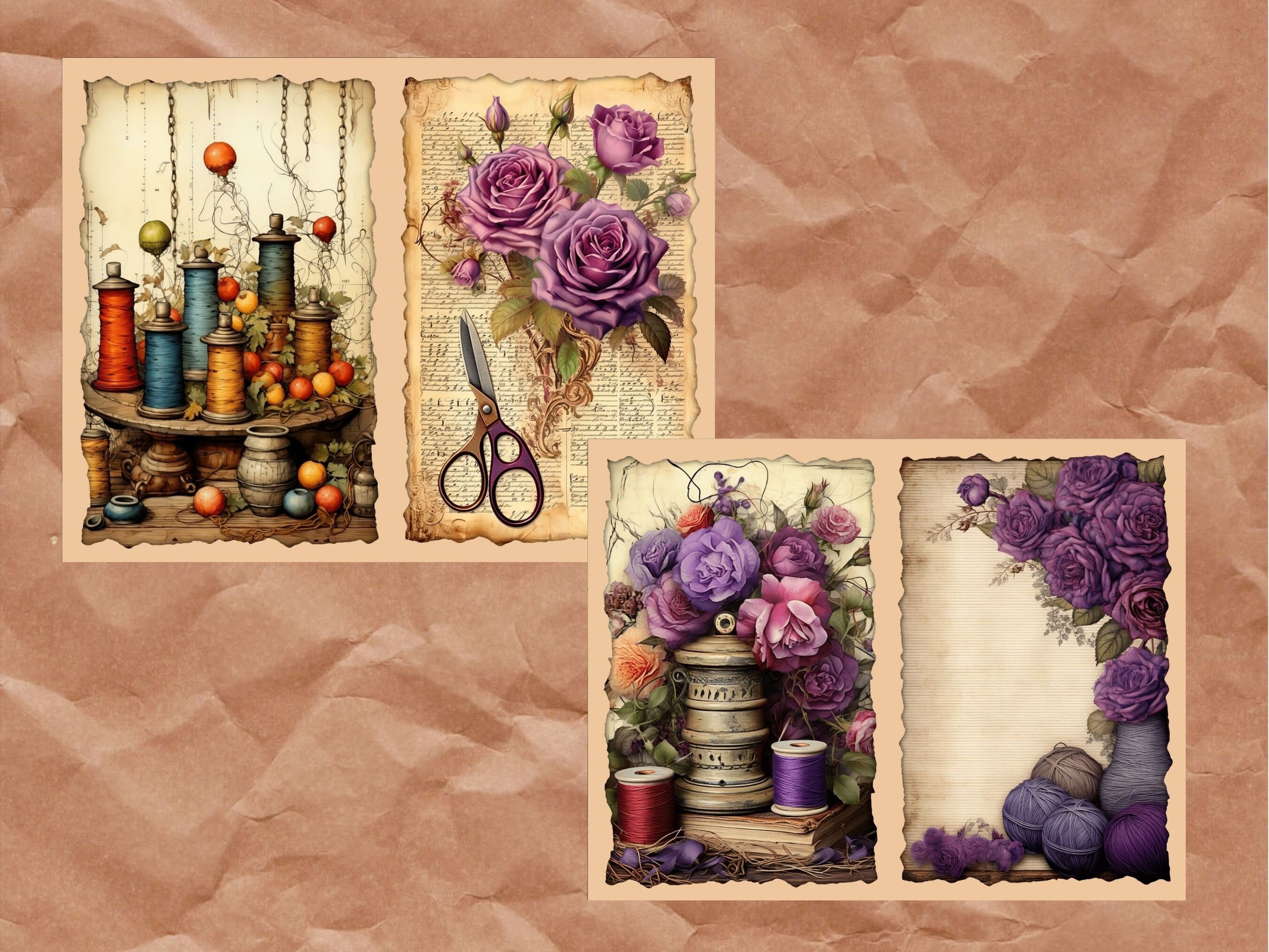 Vintage Sewing Junk Journal Pages, Digital Scrapbook Paper Kit ...