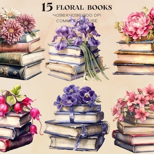 Watercolor Vintage Floral Books Clipart Old Book PNG bundle book stack PNG Antique Book Cozy Reading clip art Download Commercial use