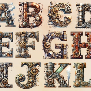 Steampunk Alphabet Bundle PNG, Steampunk Letters Clip Art, Digital Download Commercial Use, Fantasy Lettering, Steampunk Font Typography