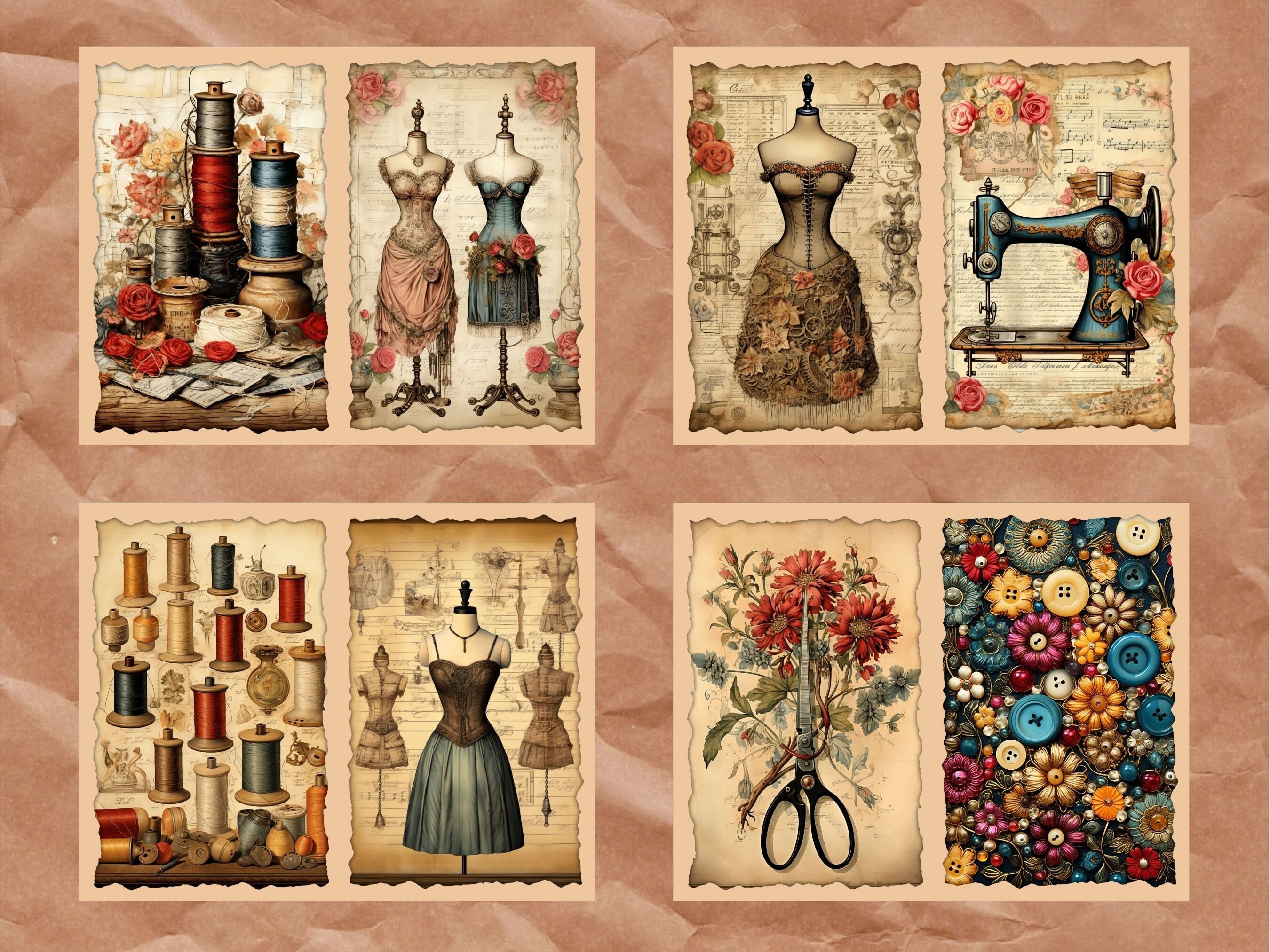 Vintage Sewing Junk Journal Pages, Digital Scrapbook Paper Kit ...
