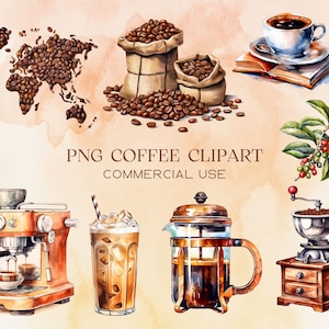 コーヒー PNG クリップアート バンドル、コーヒー マシン PNG、コーヒー豆 クリップアート、デジタル ダウンロード、商用利用、エスプレッソ クリップアート、コーヒー マグ クリップアート