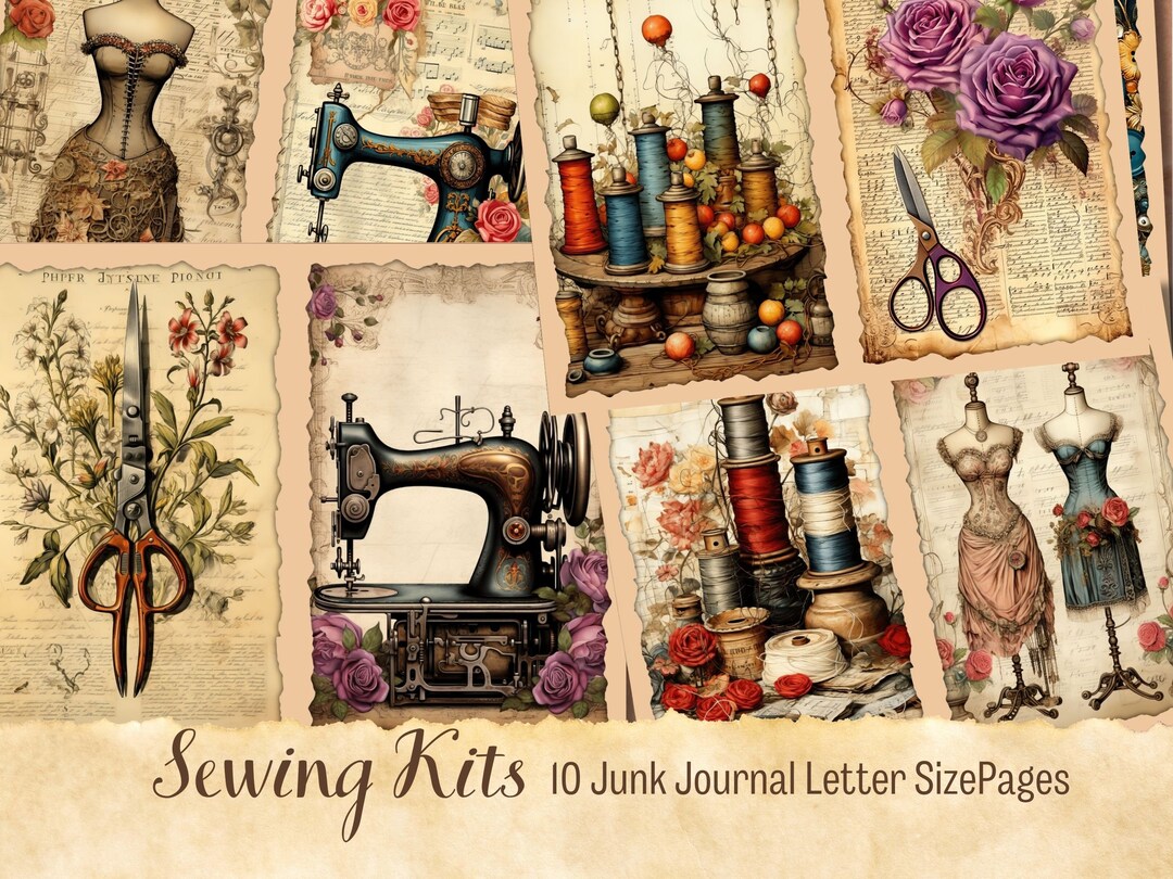 Vintage Sewing Junk Journal Pages, Digital Scrapbook Paper Kit ...
