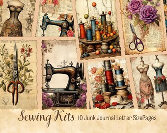 25 Vintage Sewing Junk Journal Pages, Digital Scrapbook Paper Kit ...
