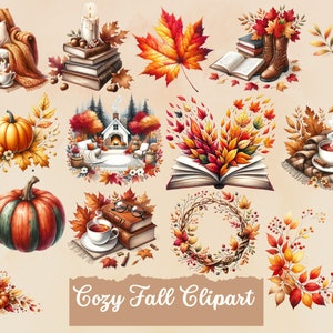Watercolor Fall Decor Clipart, Autumn Clipart and Watercolour Fall Bundle, Fall Leaf Clip art & Sublimation Art PNG, Theme Clipart Graphics