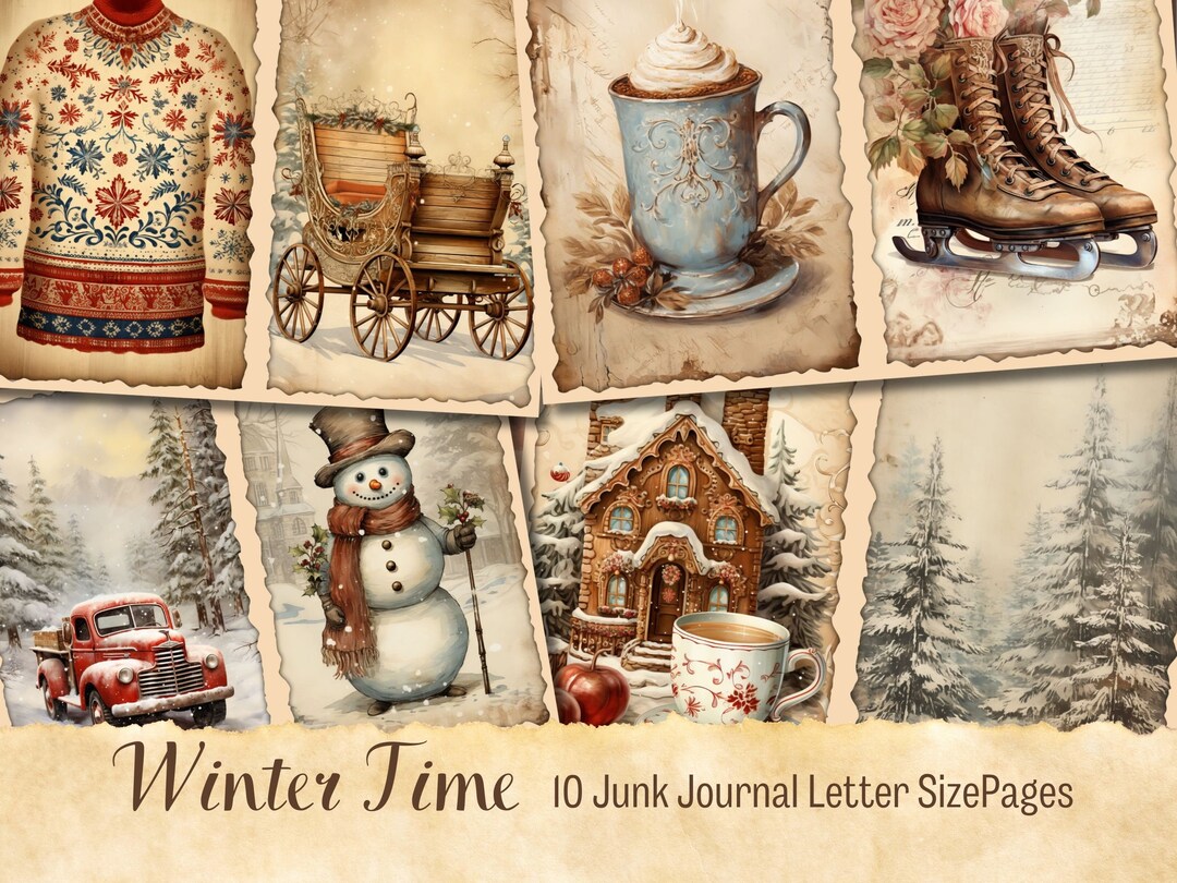 Vintage Winter Junk Journal Page, Digital Download Ephemera ...