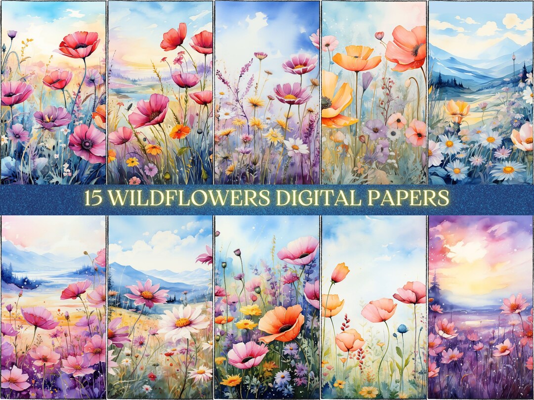 Watercolor Wildflowers Digital Paper Set, Spring Flowers Junk Journal ...