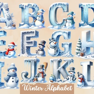 Snowman alphabet, Winter Letters png, Snowman Clip Art, Snow Alphabet png, Digital Alphabet Clip Art Commercial Use, Instant Download