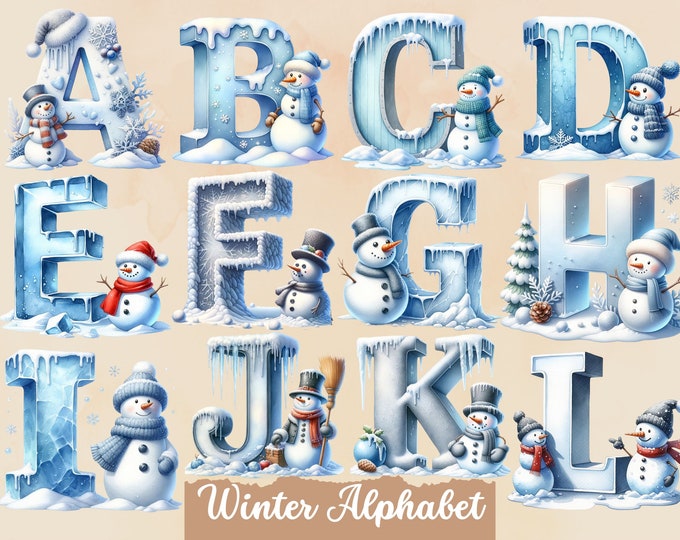 Christmas Alphabet PNG Bundle, Snowman Letters PNG, Christmas Snowman ...