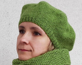 Hand Made Alpaca Wool Beret Hat Hand Knit OOAK Blues Greens Green Beret Handmade Alpaca Hat Hand Knit Beret Gift for Her  main image 4
