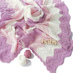 Hand Knit Crochet Baby Blanket: Hypoallergenic Cotton, Pink Purple White