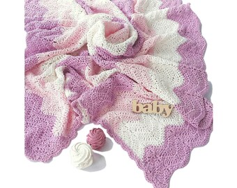 Hand Knit Crochet Baby Blanket: Hypoallergenic Cotton, Pink Purple White