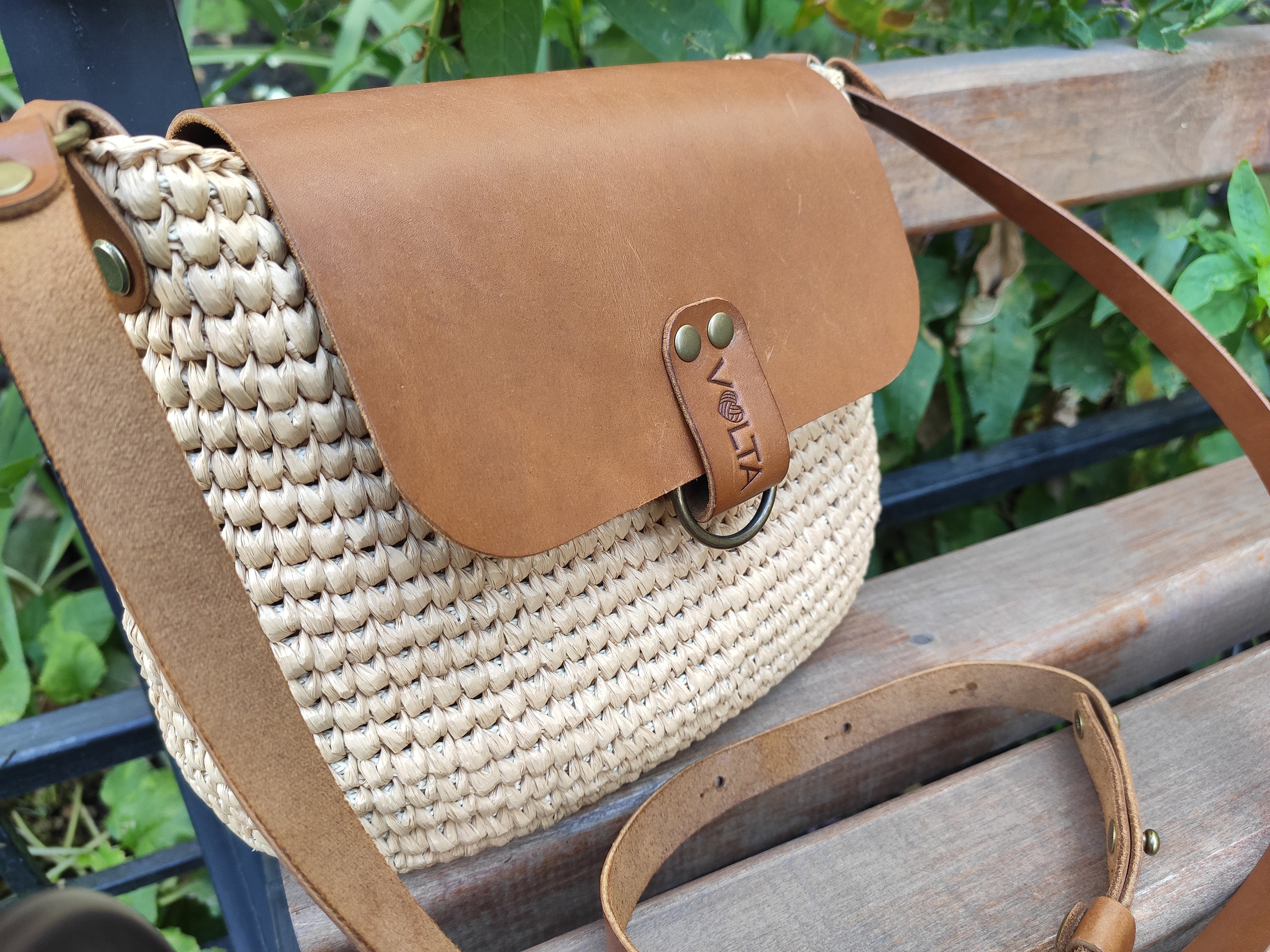 Raffia leather tote Etsy