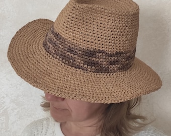Crochet Raffia Sun Hat: Wide Brim Panama Beach Hat