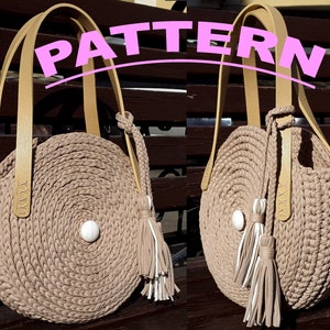 Crochet pattern Crochet round bag Knit circle bag Stylish round womens handmad bag Beach bag Crochet shoulder bag Summer bag Handbag Pattern