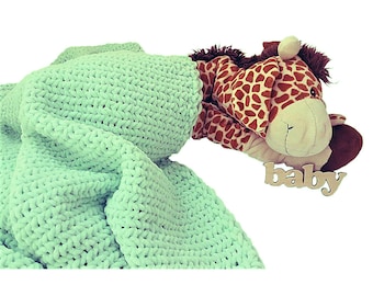 Hand Knit Baby Blanket: Mint Green Pram Blanket, Hypoallergenic