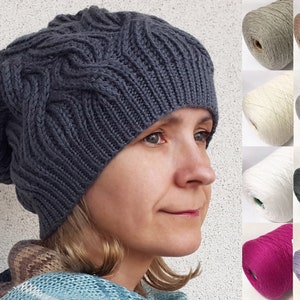 Knit beanie Slouchy beanie Hand knitted beanie Winter hat Winter knit slouchy hat Chunky slouchy hat Slouchy beanie Cable knit grey TakOri