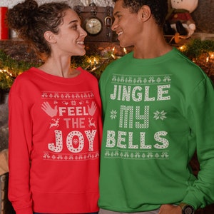 Ugly Christmas Sweater, Couples Ugly Christmas Sweater, Feel the buy Joy Sweater & Jingle My Bells, FREE Shipping PRESALE