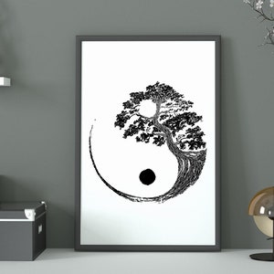 Yin Yang Bonsai Tree, INSTANT DOWNLOAD, Japanese Buddhist Zen Wall art Print