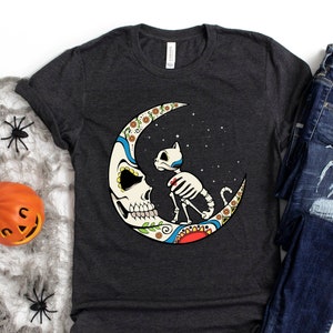 Halloween Sugar Skull Skeleton Moon Cat Mom Dad T-shirt | October Trick Or Treat Tank | Dia De Los Muertos Day of Dead Mexican Holiday Tee