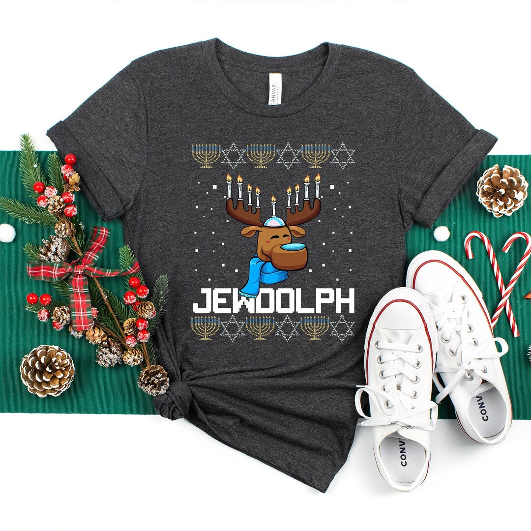 Hanukkah Menorah Christmas Jewdolph Tshirt Jewish Xmas Holiday Ugly