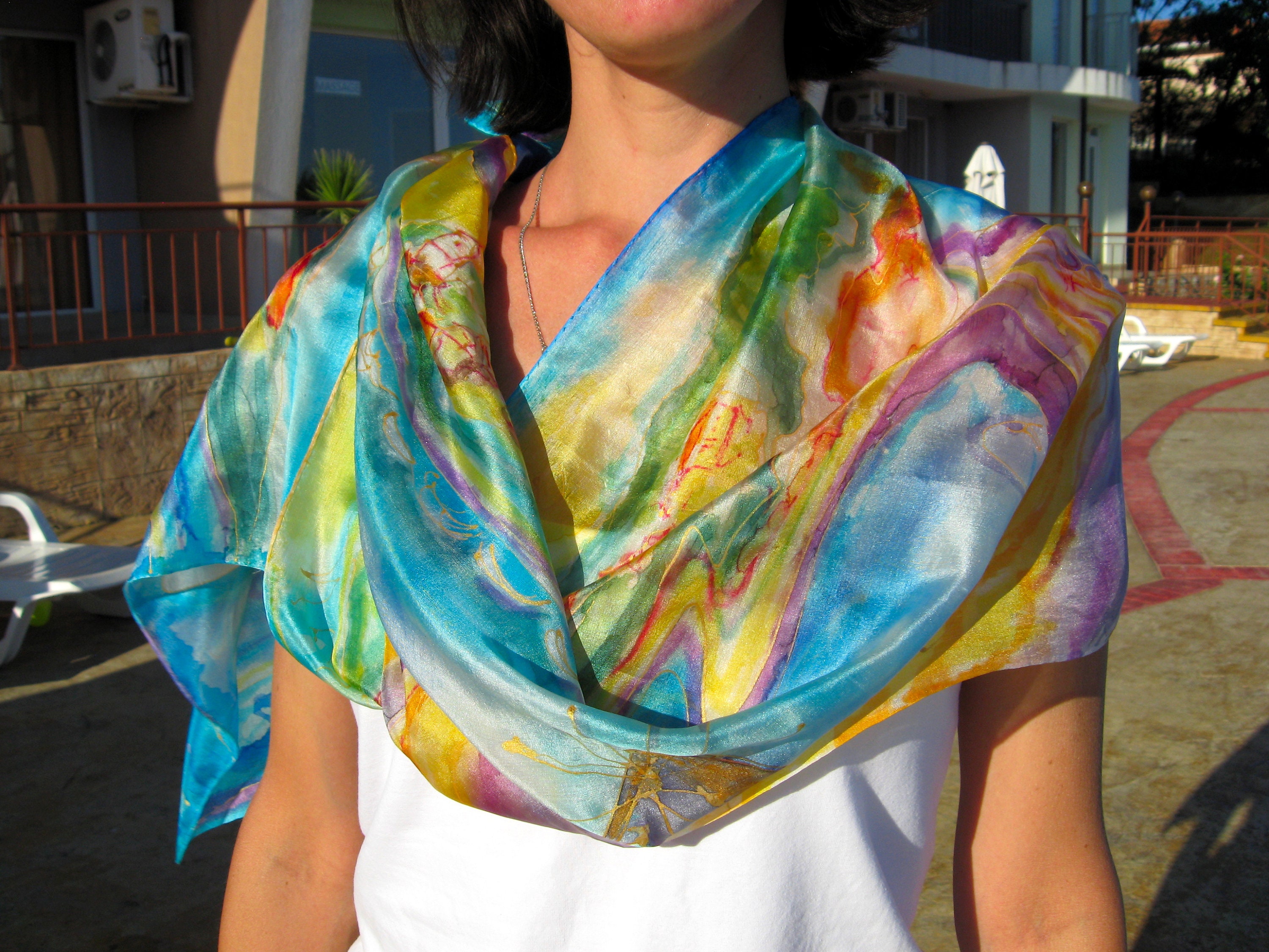 Zijden Chiffon Sjaal geschilderd in Batik Accessoires Sjaals & omslagdoeken Bandanas 