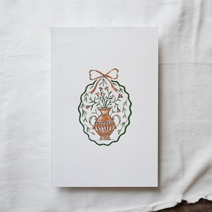 Floral Hand-Painted Fine Art Giclee Print 4x6", 5x7", 8x10", Green, Peach Vase Bow